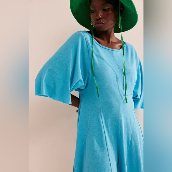 NEW! FREE PEOPLE Free-est MONA Shorts Romper Size XS TROPICAL BLUE Turquoise - Picture 2 of 16